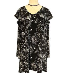Free Press Womens Black & White Floral Ruffle Sleeve Dress M